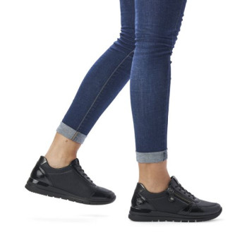 Basket basse en cuir full black/noir grande taille femme Remonte