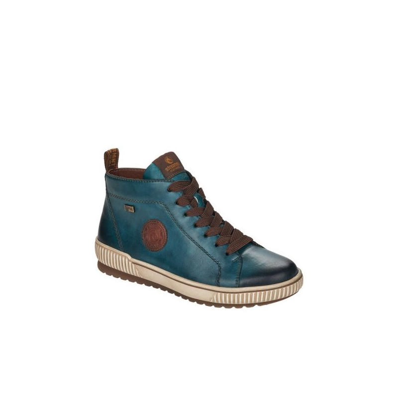 Basket montante à lacets en cuir bleu grande pointure femme Remonte