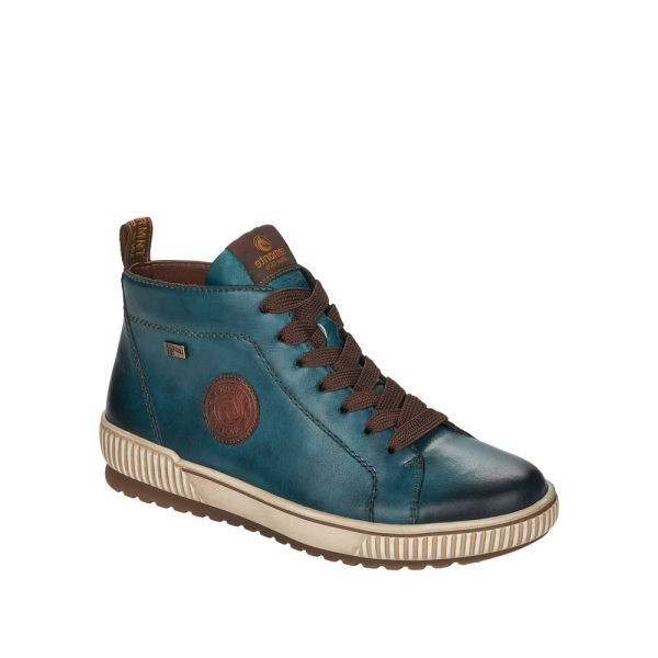 Basket montante à lacets en cuir bleu grande pointure femme Remonte