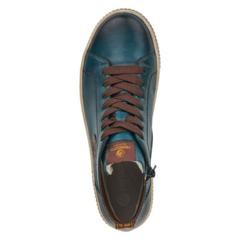 Basket montante à lacets en cuir bleu grande pointure femme Remonte