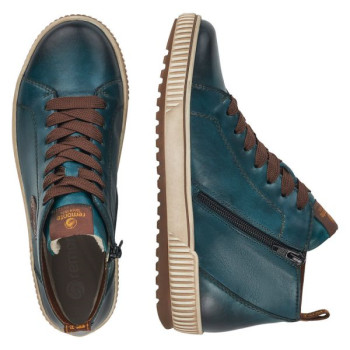 Basket montante à lacets en cuir bleu grande pointure femme Remonte