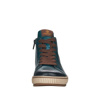 Basket montante à lacets en cuir bleu grande pointure femme Remonte