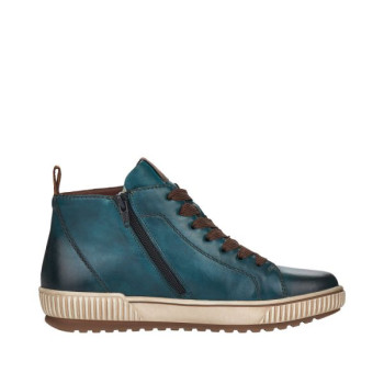 Basket montante à lacets en cuir bleu grande pointure femme Remonte