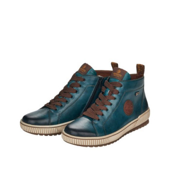 Basket montante à lacets en cuir bleu grande pointure femme Remonte