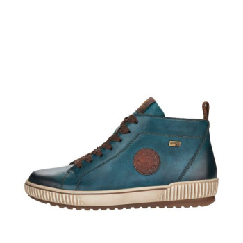 Basket montante à lacets en cuir bleu grande pointure femme Remonte