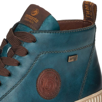 Basket montante à lacets en cuir bleu grande pointure femme Remonte