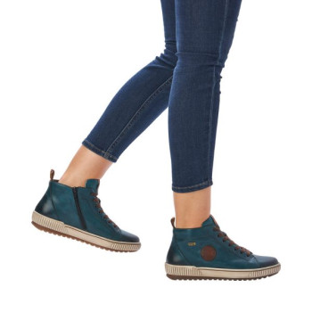 Basket montante à lacets en cuir bleu grande pointure femme Remonte