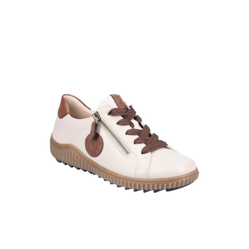 Basket crantée en cuir crème à lacets grande taille femme Remonte