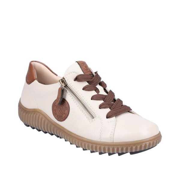 Basket crantée en cuir crème à lacets grande taille femme Remonte