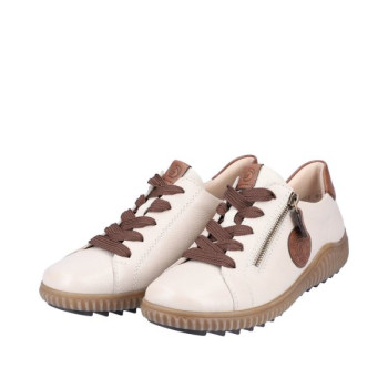 Basket crantée en cuir crème à lacets grande taille femme Remonte