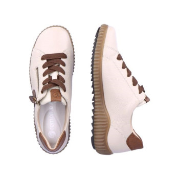 Basket crantée en cuir crème à lacets grande taille femme Remonte