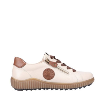 Basket crantée en cuir crème à lacets grande taille femme Remonte