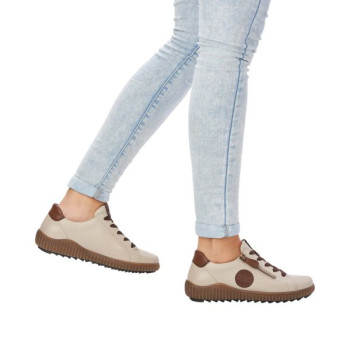 Basket crantée en cuir crème à lacets grande taille femme Remonte
