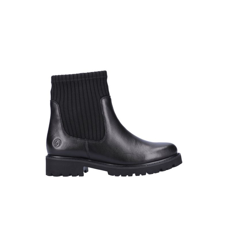 Boots chaussette en cuir noir grosse semelle grande taille femme remonte