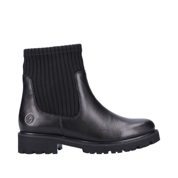 Boots chaussette en cuir noir grosse semelle grande taille femme remonte