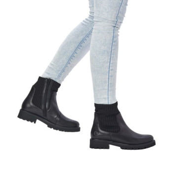 Boots chaussette en cuir noir grosse semelle grande taille femme remonte