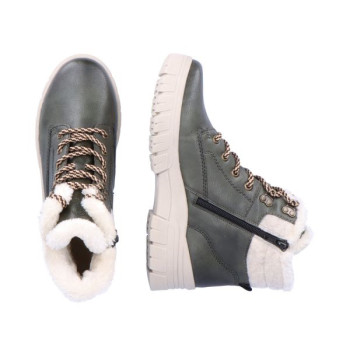 Boots montagne en cuir kaki à lacets en grande taille femme Remonte