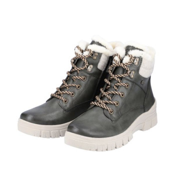 Boots montagne en cuir kaki à lacets en grande taille femme Remonte