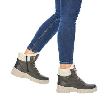 Boots montagne en cuir kaki à lacets en grande taille femme Remonte