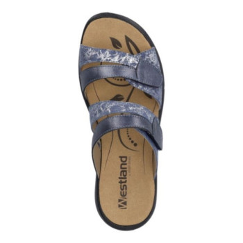 Mule 2 velcros bleu océan en cuir en Grande taille femme de la marque Westland