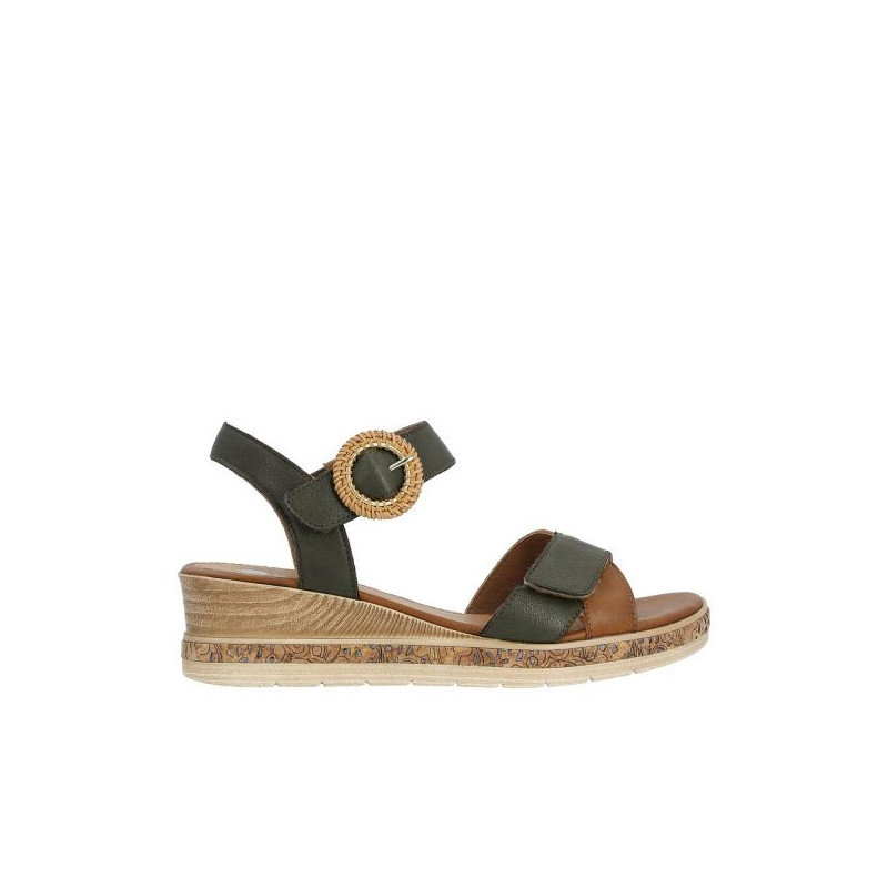 Sandale compensée cuir kaki|Grande taille femme|Remonte