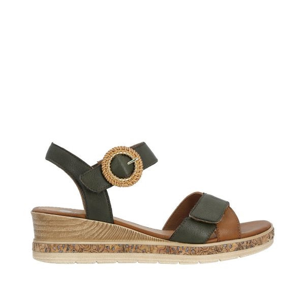 Sandale compensée cuir kaki|Grande taille femme|Remonte