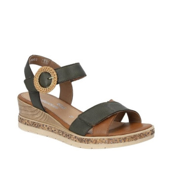 Sandale compensée cuir kaki|Grande taille femme|Remonte