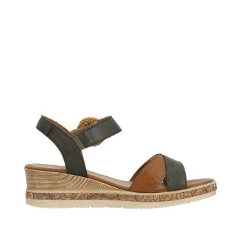Sandale compensée cuir kaki|Grande taille femme|Remonte