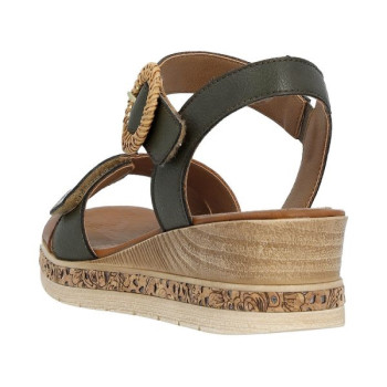 Sandale compensée cuir kaki|Grande taille femme|Remonte