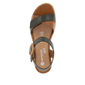 Sandale compensée cuir kaki|Grande taille femme|Remonte