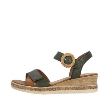 Sandale compensée cuir kaki|Grande taille femme|Remonte