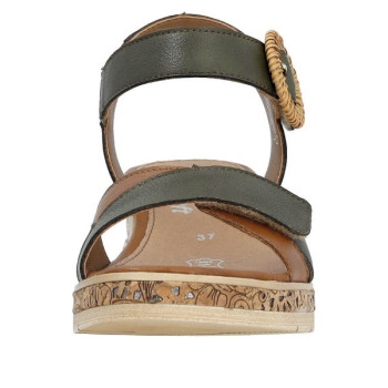 Sandale compensée cuir kaki|Grande taille femme|Remonte