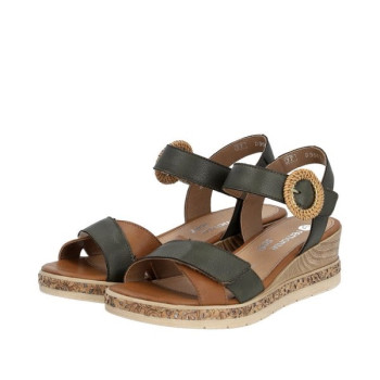 Sandale compensée cuir kaki|Grande taille femme|Remonte
