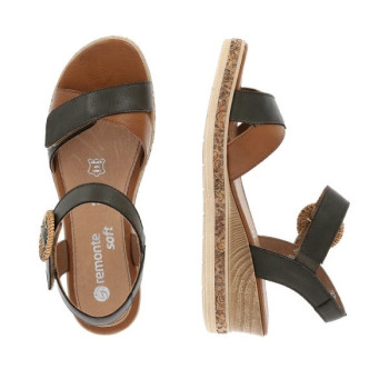 Sandale compensée cuir kaki|Grande taille femme|Remonte