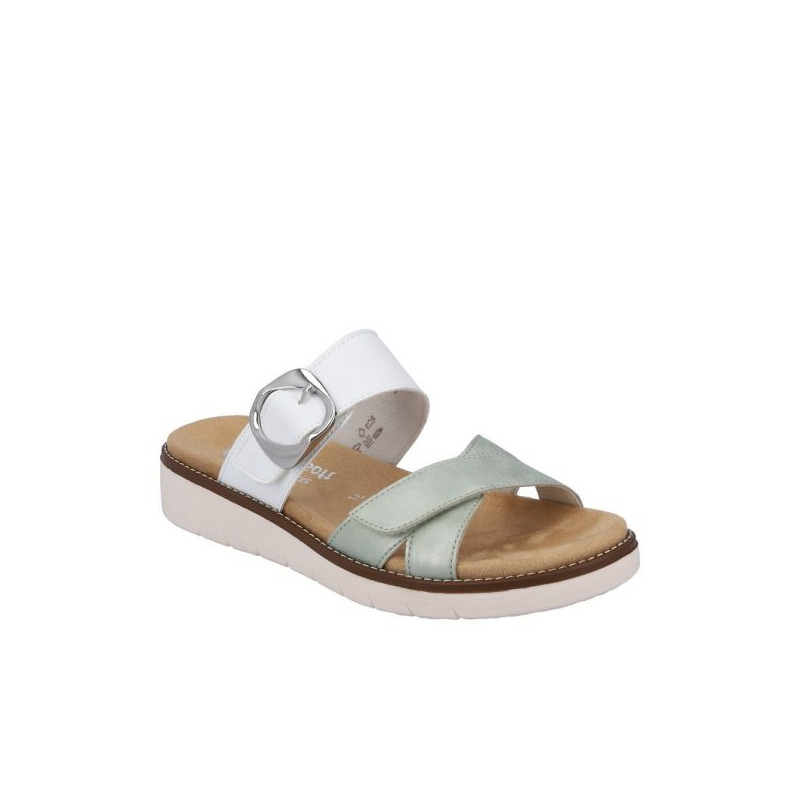 Mule tilleul et blanc avec semelle amovible en grande pointure femme de chez Remonte