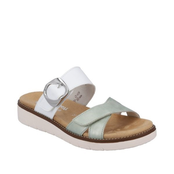 Mule tilleul et blanc avec semelle amovible en grande pointure femme de chez Remonte