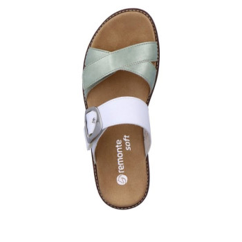 Mule tilleul et blanc avec semelle amovible en grande pointure femme de chez Remonte