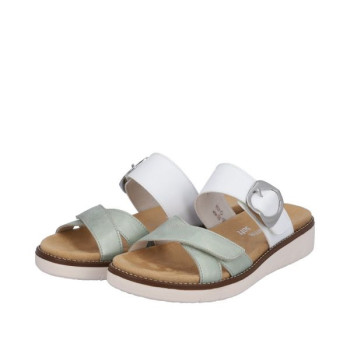 Mule tilleul et blanc avec semelle amovible en grande pointure femme de chez Remonte