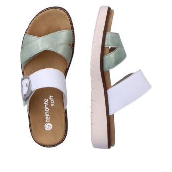 Mule tilleul et blanc avec semelle amovible en grande pointure femme de chez Remonte