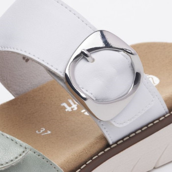 Mule tilleul et blanc avec semelle amovible en grande pointure femme de chez Remonte