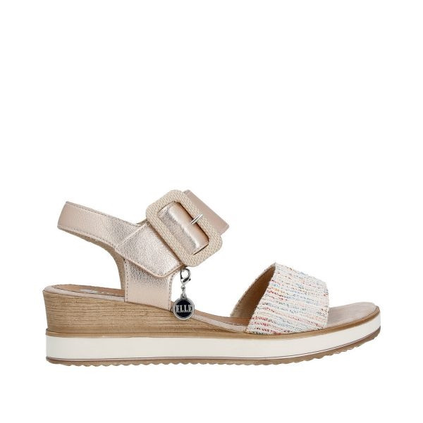 Sandale compensée en cuir crème|Grande taille femme|Remonte