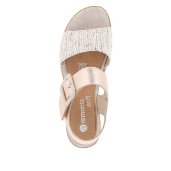 Sandale compensée en cuir crème|Grande taille femme|Remonte