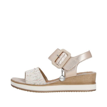Sandale compensée en cuir crème|Grande taille femme|Remonte