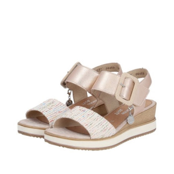 Sandale compensée en cuir crème|Grande taille femme|Remonte