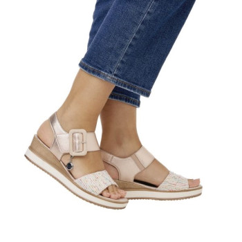 Sandale compensée en cuir crème|Grande taille femme|Remonte