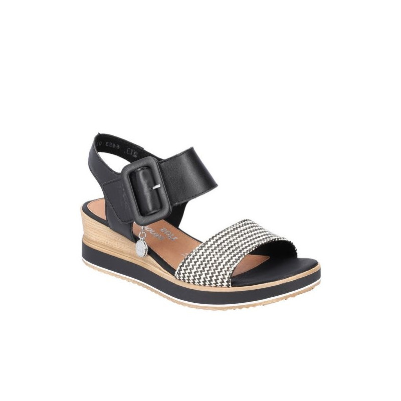 Sandale compensée cuir noir et blanc en grande pointure femme de chez Remonte