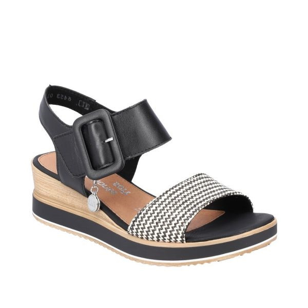 Sandale compensée cuir noir et blanc en grande pointure femme de chez Remonte