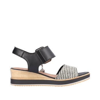 Sandale compensée cuir noir et blanc en grande pointure femme de chez Remonte
