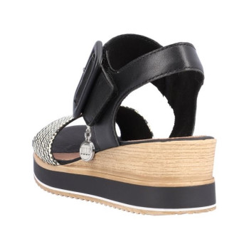 Sandale compensée cuir noir et blanc en grande pointure femme de chez Remonte