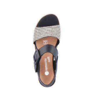 Sandale compensée cuir noir et blanc en grande pointure femme de chez Remonte